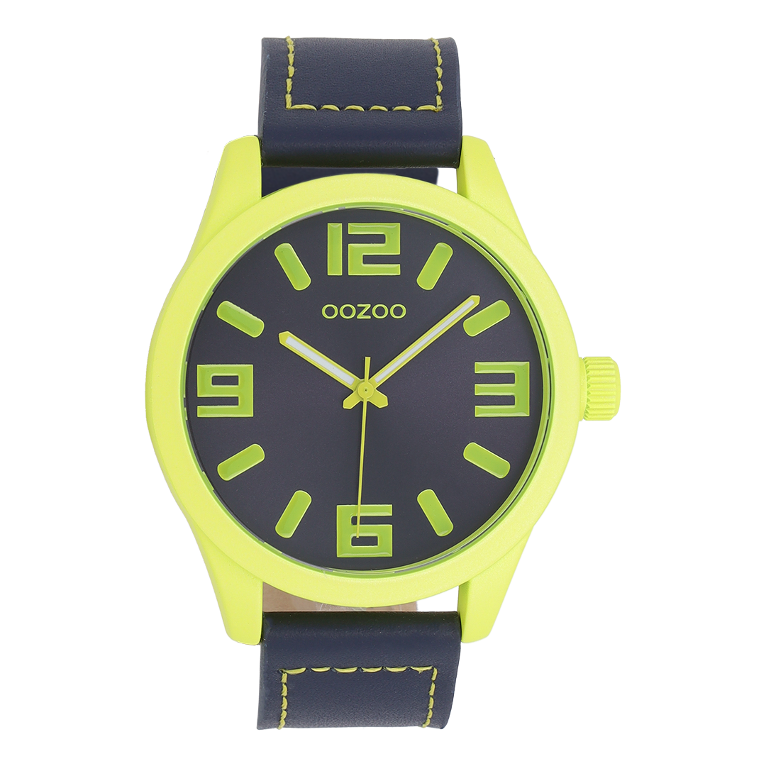 Lime green watch with dark blue leather strap – C0907