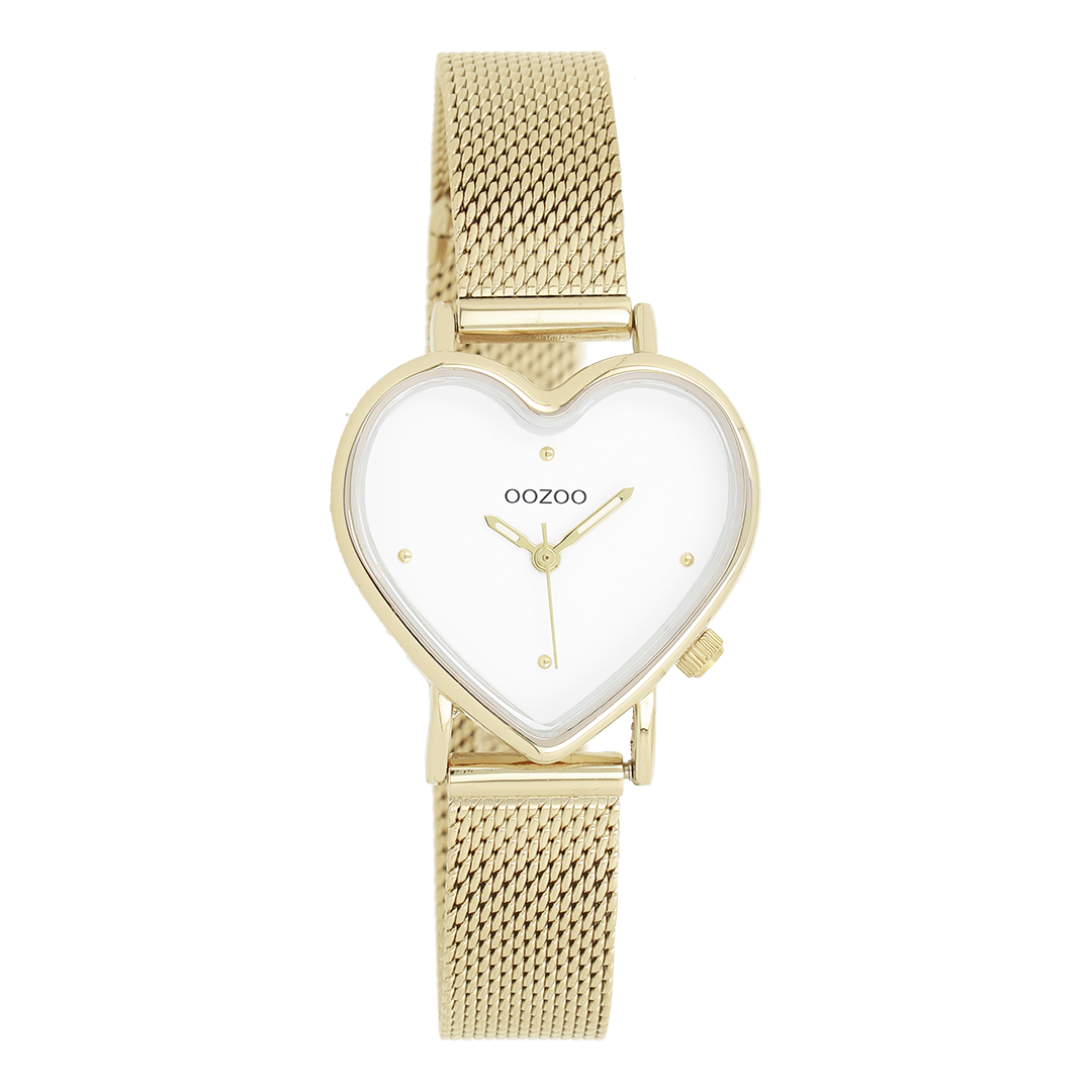Gold coloured OOZOO watch with metal mesh bracelet - C11415