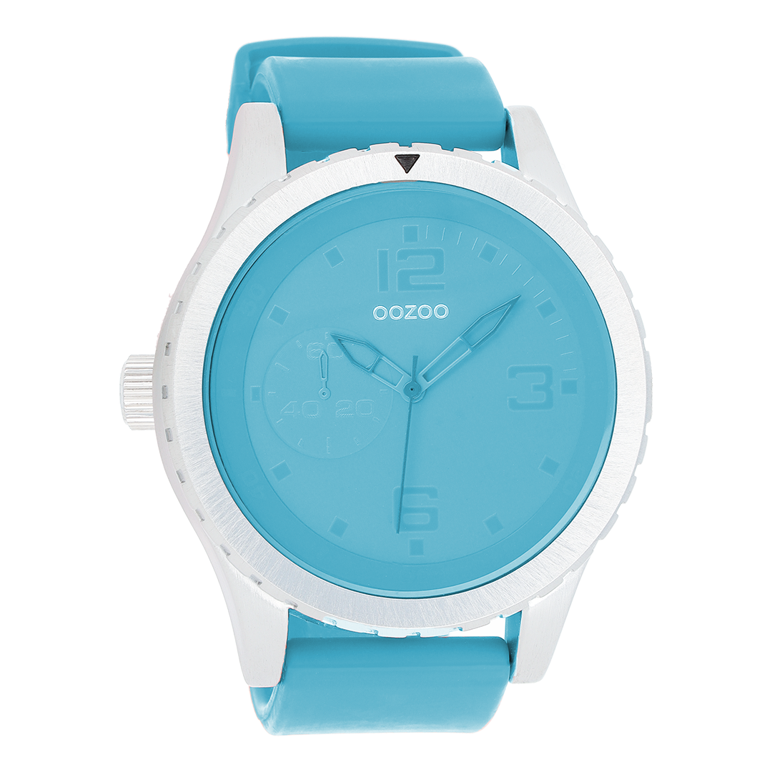 Silver coloured OOZOO watch with blue rubber strap - C3671
