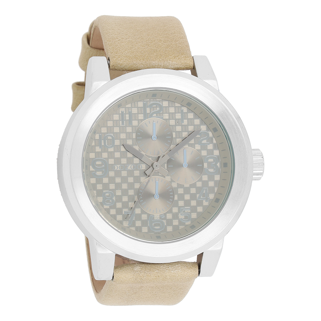 OOZOO Montre en couleur argent avec bracelet en cuir en beige - C5581