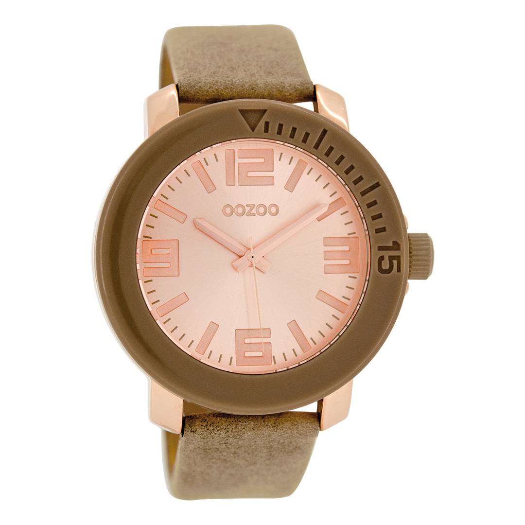 Rose gold coloured OOZOO watch with brown leather strap - C6261