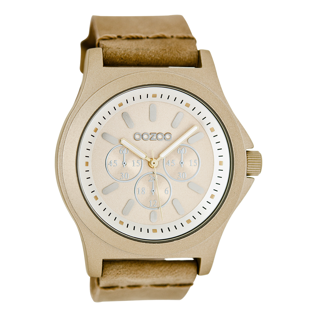 Gold coloured OOZOO watch with sand leather strap - C6510