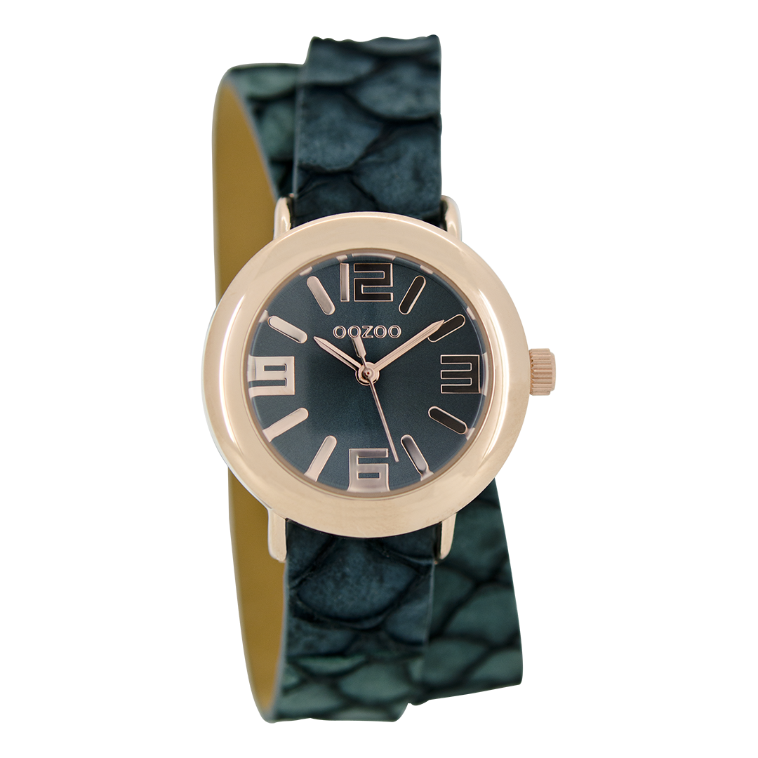 OOZOO Montre en couleur or rose avec bracelet en cuir en vert aqua - C6543