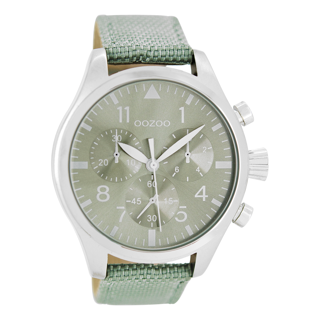 Silver coloured OOZOO watch with mint green NATO watch strap - C6795