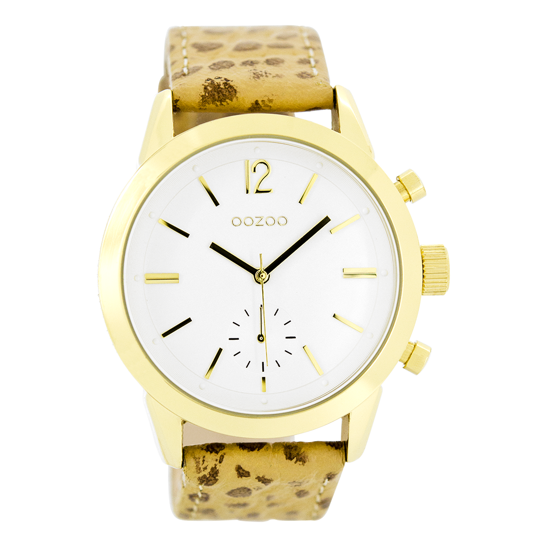 Goudkleurige OOZOO horloge met camel leren band - C8011