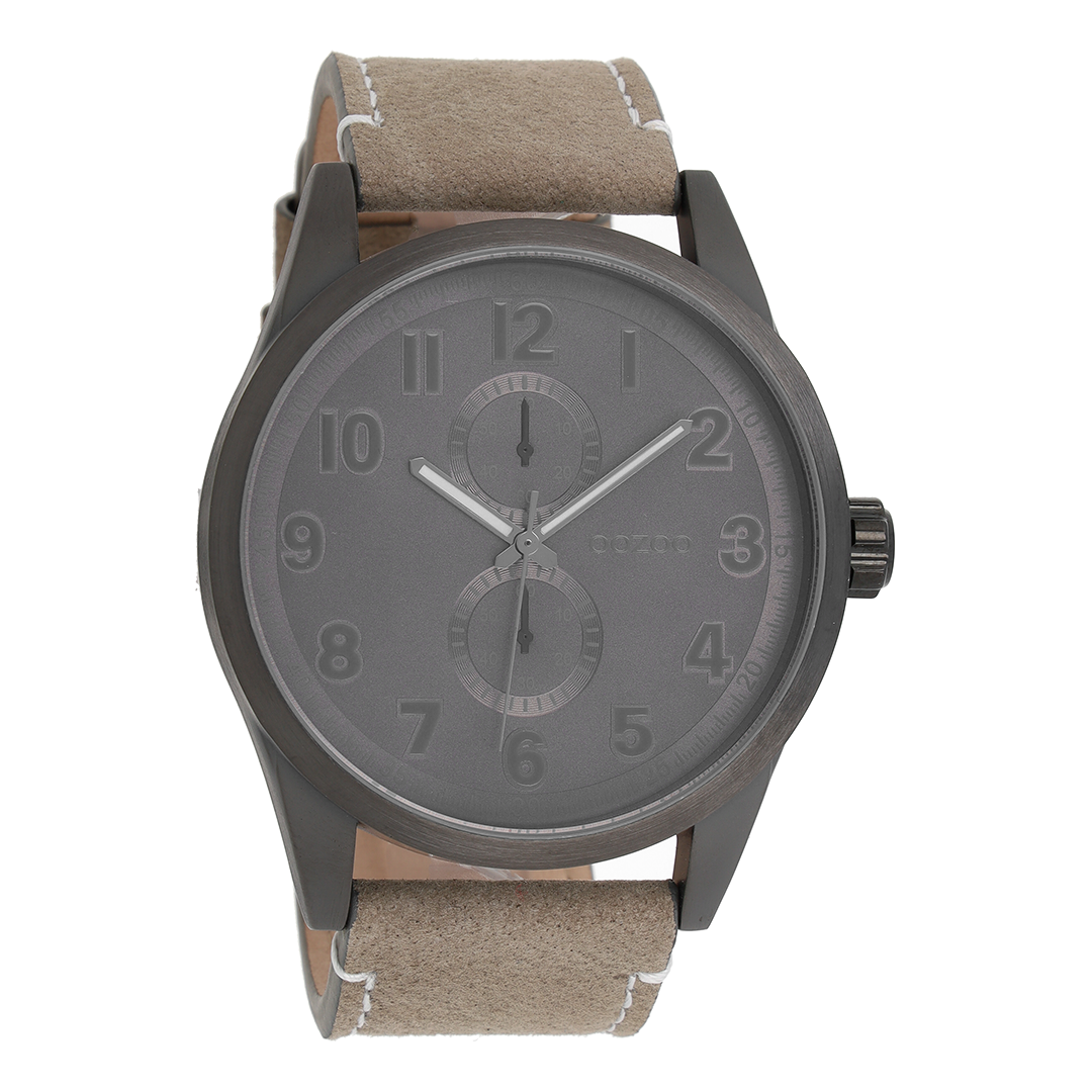 Zwarte OOZOO horloge met donker grijze leren band - C8223