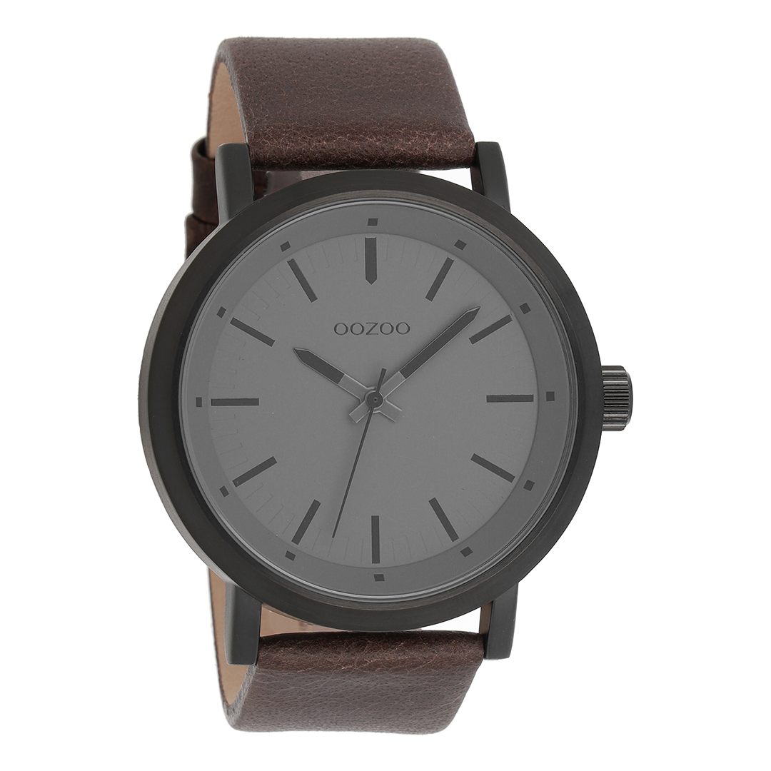 Black OOZOO watch with brown leather strap - C8254