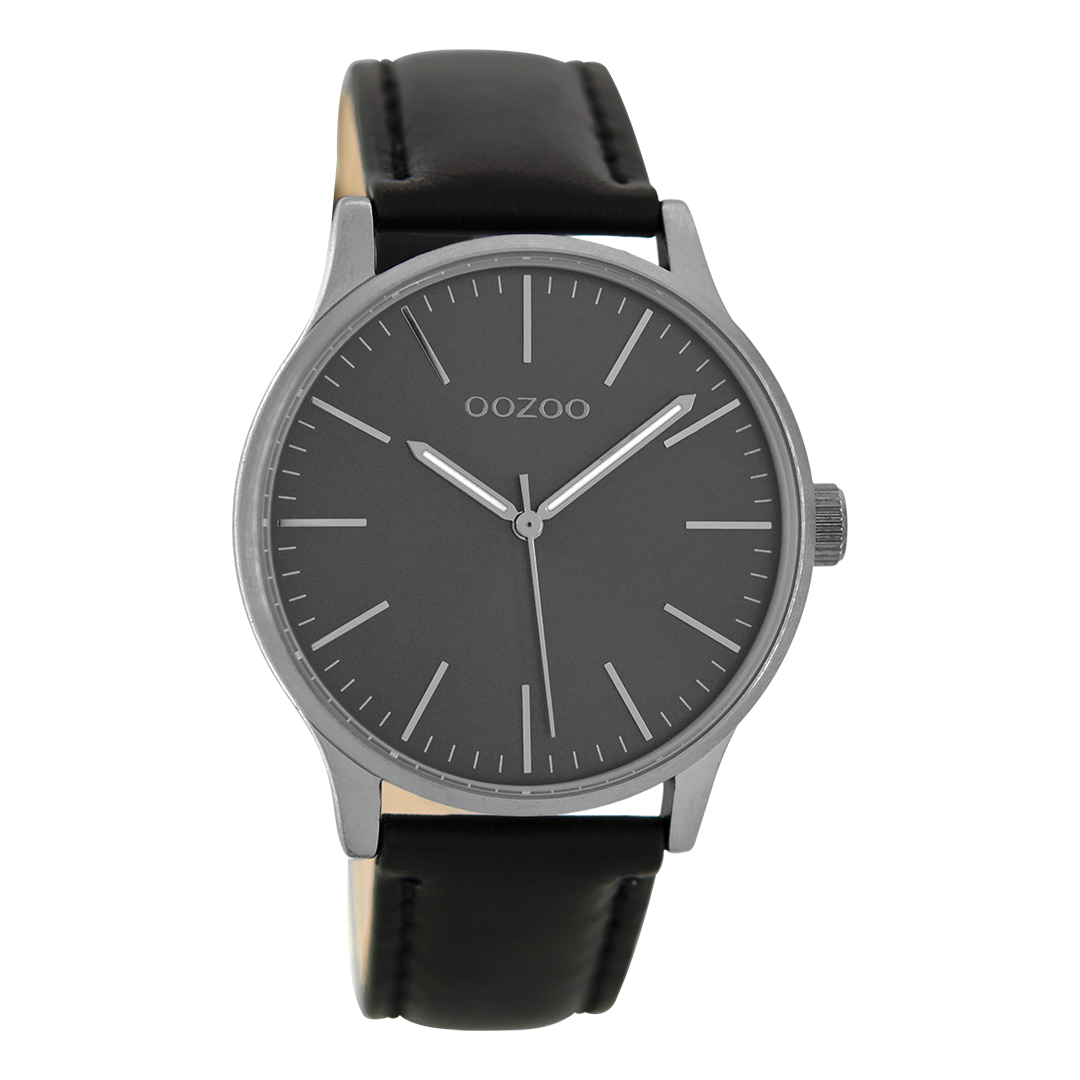 Titanium OOZOO watch with black leather strap - C8544
