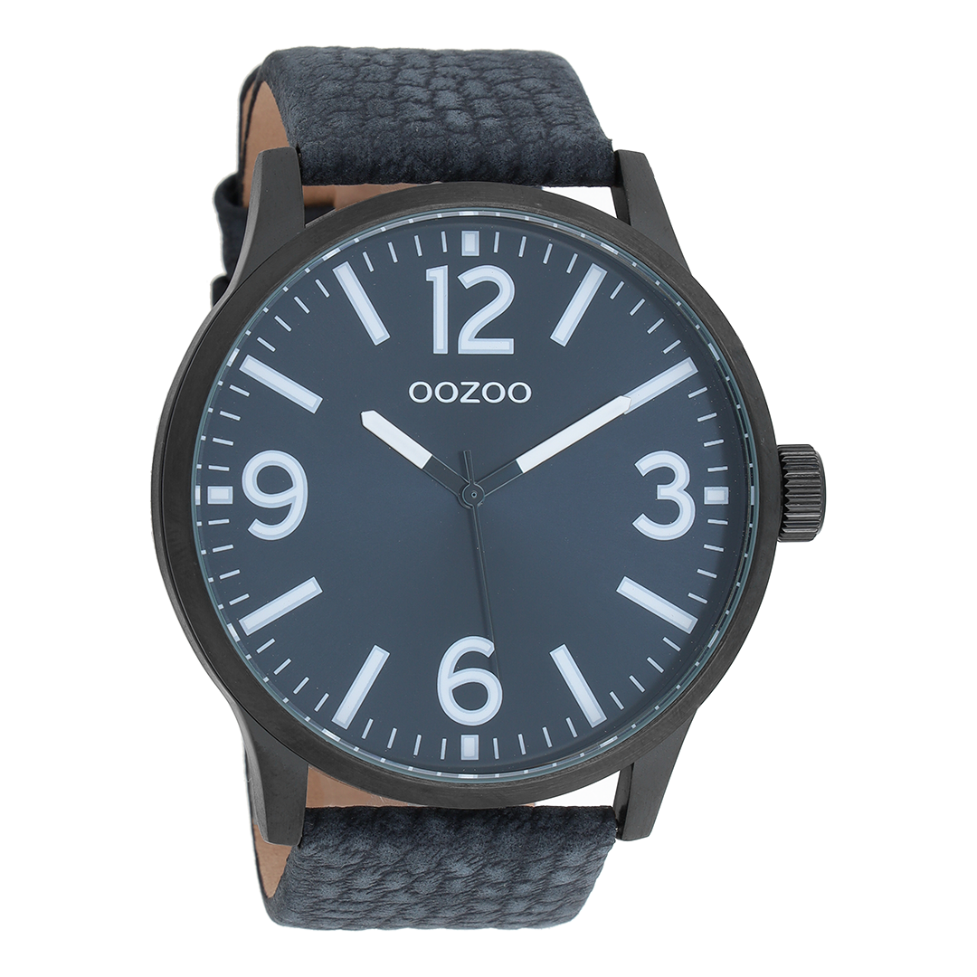 Black OOZOO watch with dark blue leather strap - C8572