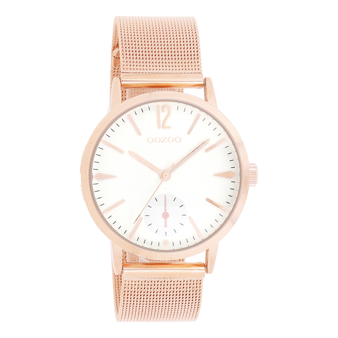 Rose gold coloured OOZOO watch with metal mesh bracelet - C8618