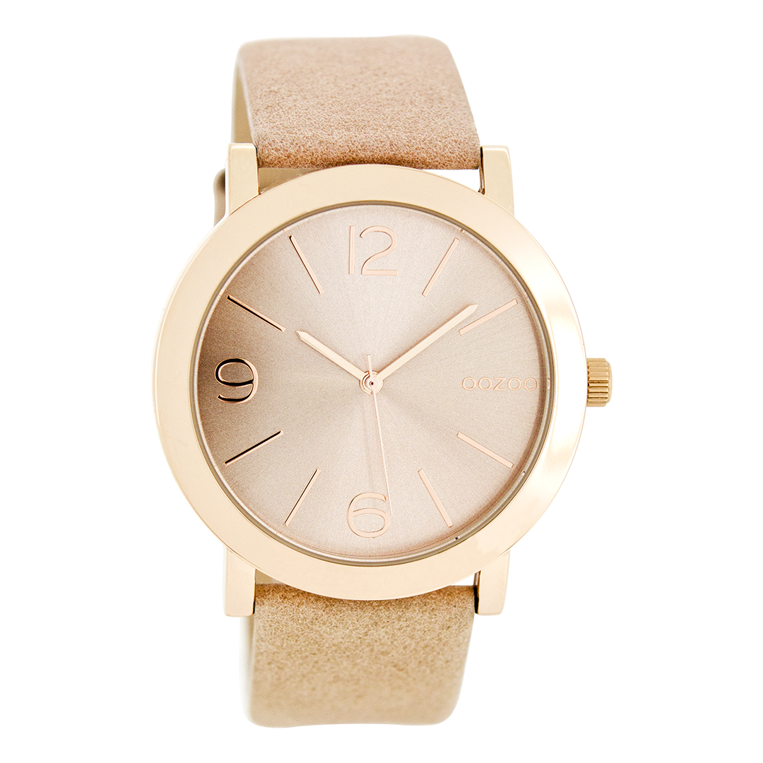 Rose gold coloured OOZOO watch with pink grey leather strap - C8711