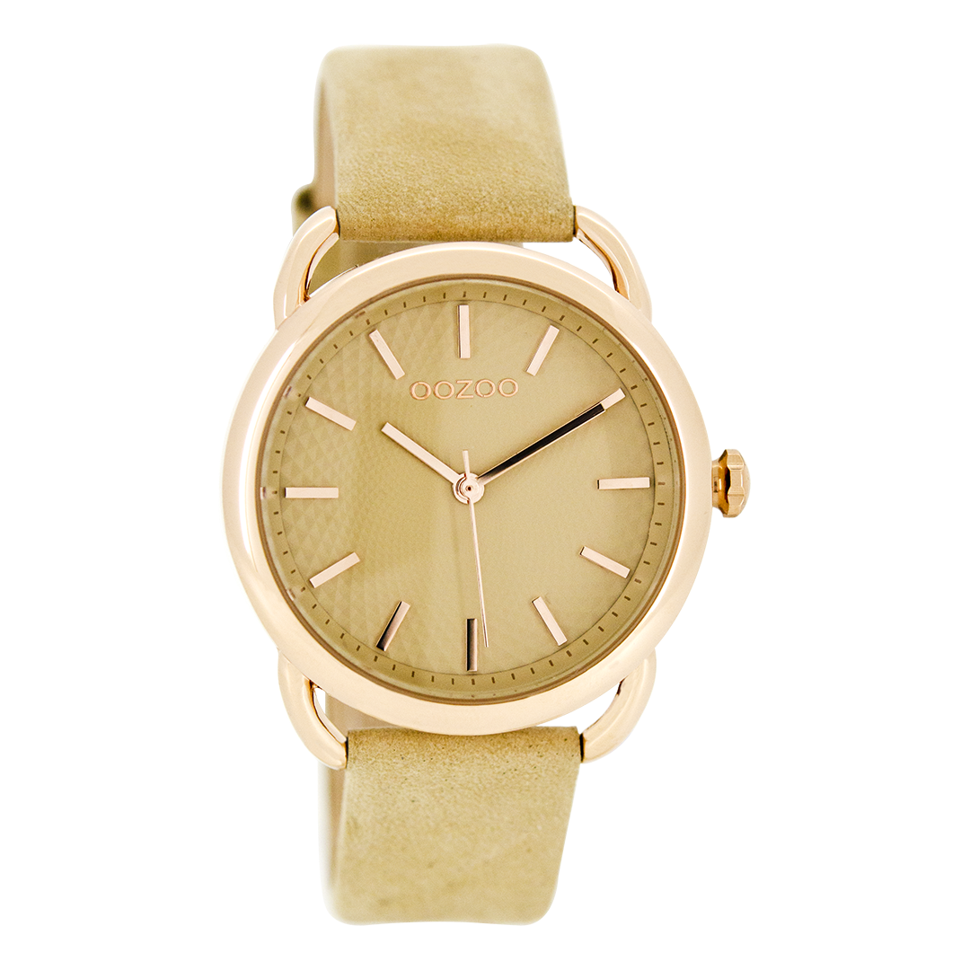 Rose gold coloured OOZOO watch with camel leather strap - C8717