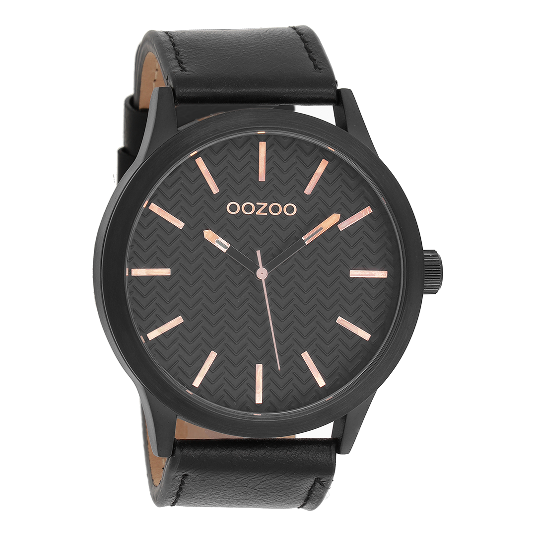 Black OOZOO watch with leather strap - C9014