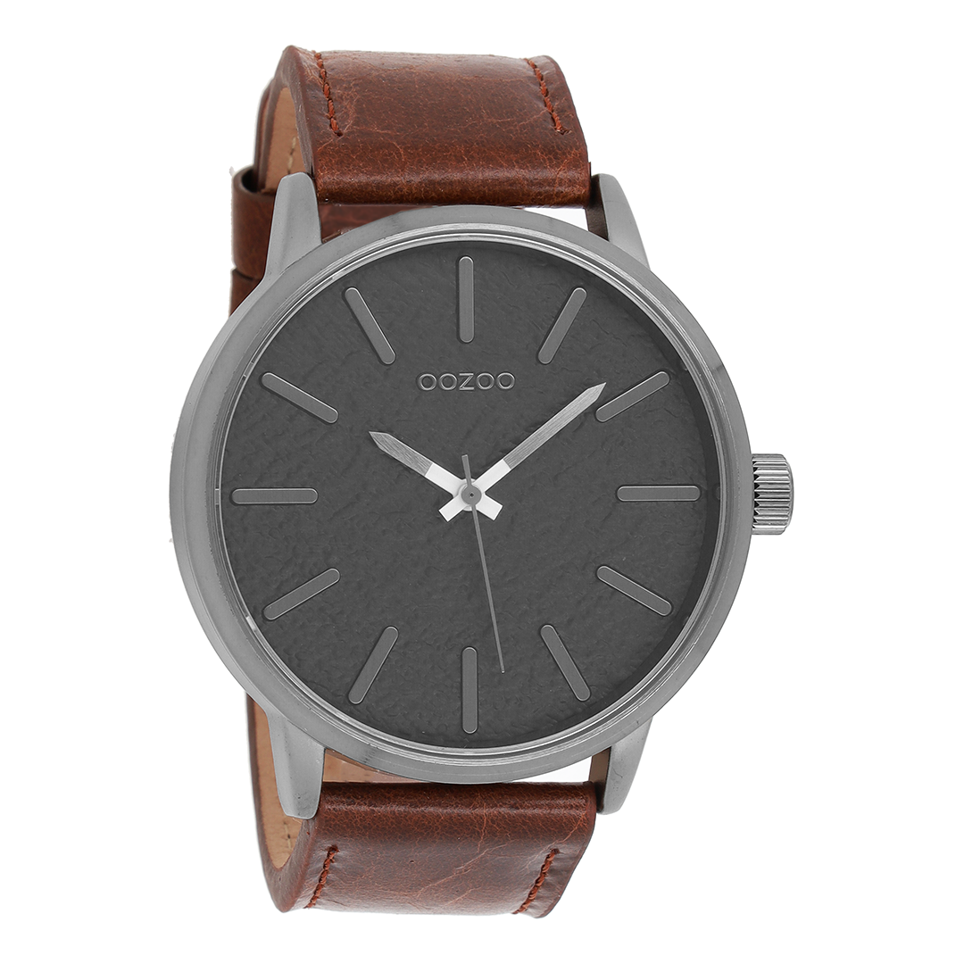 Titanium OOZOO watch with brown leather strap - C9027