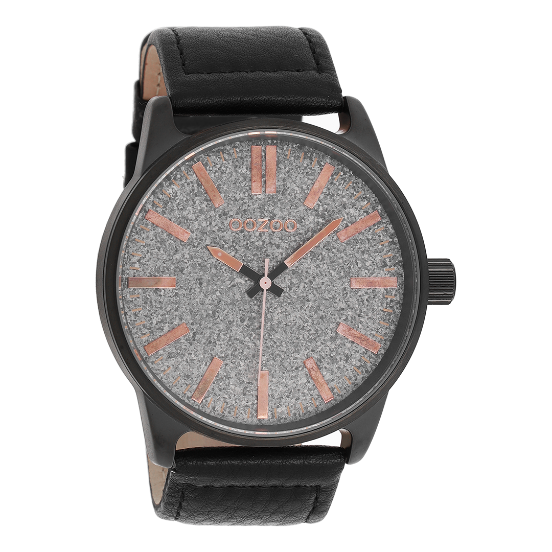 Black OOZOO watch with leather strap - C9063