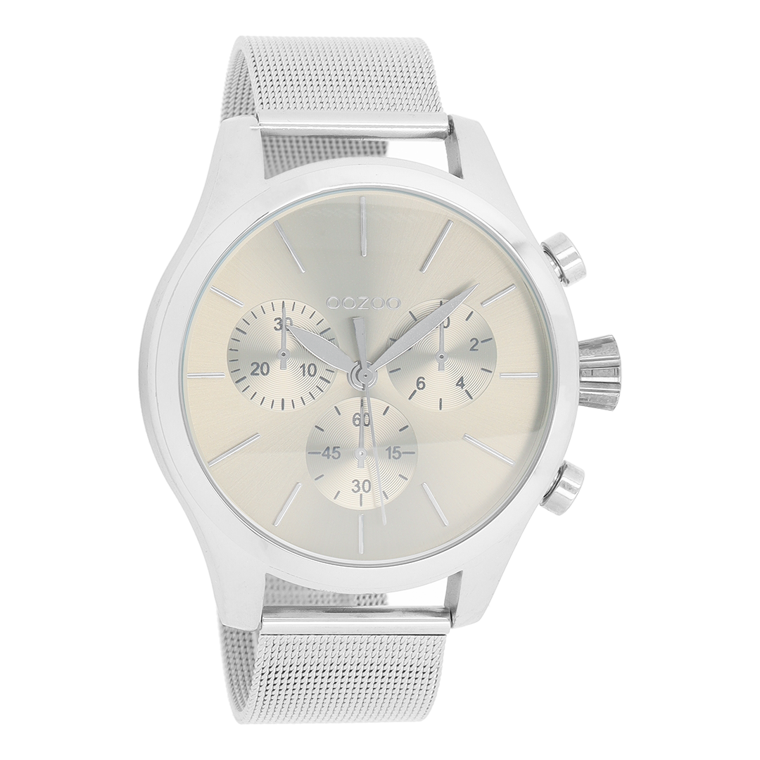 Silver coloured OOZOO watch with metal mesh bracelet - C9095