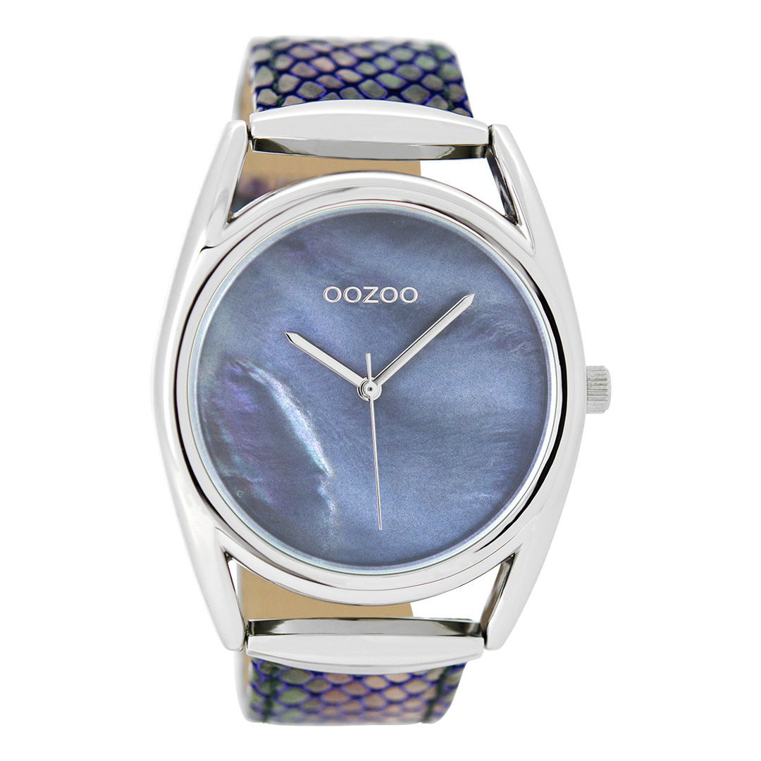 Silver coloured OOZOO watch with multicolor leather strap - C9167