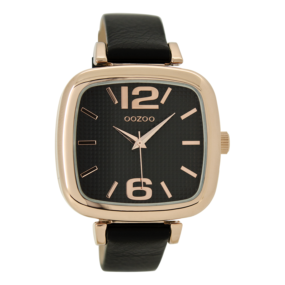 Rose gold coloured OOZOO watch with black leather strap - C9184