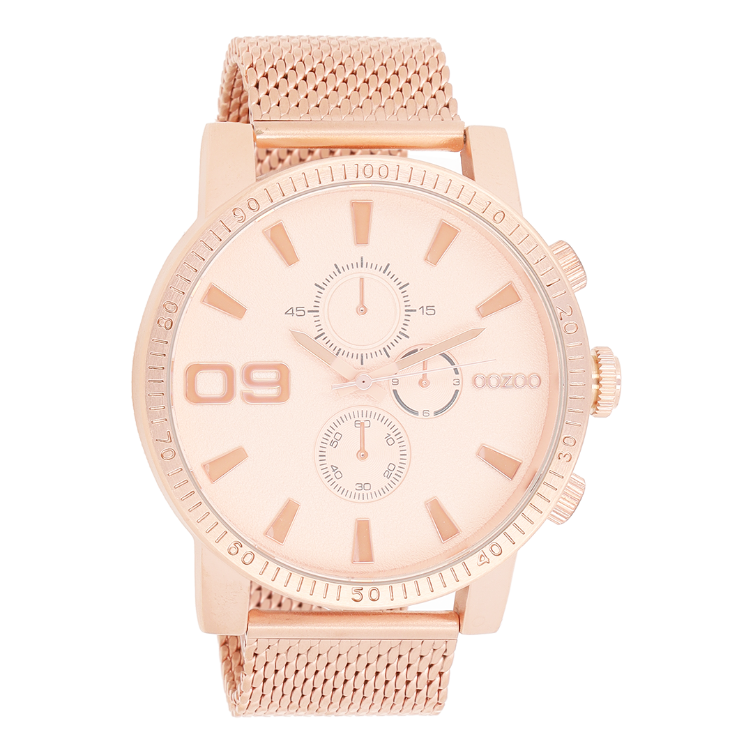 Rose gold coloured OOZOO watch with metal mesh bracelet - C9438