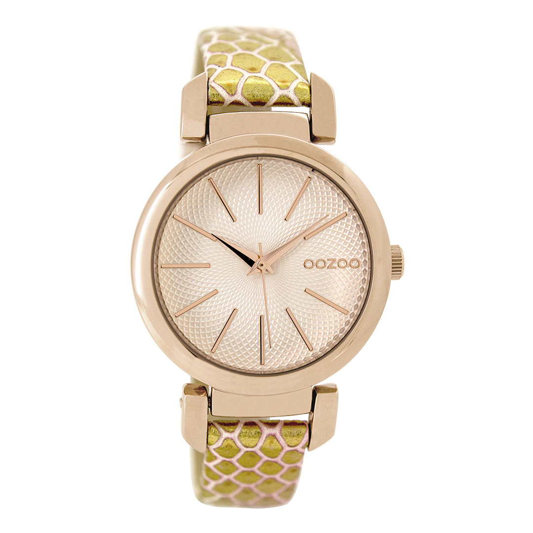 Rose gold coloured OOZOO watch with gold coloured leather strap - C9487