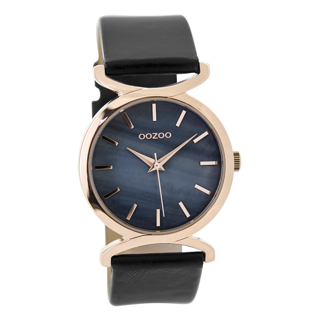 Rose gold coloured OOZOO watch with black leather strap - C9529