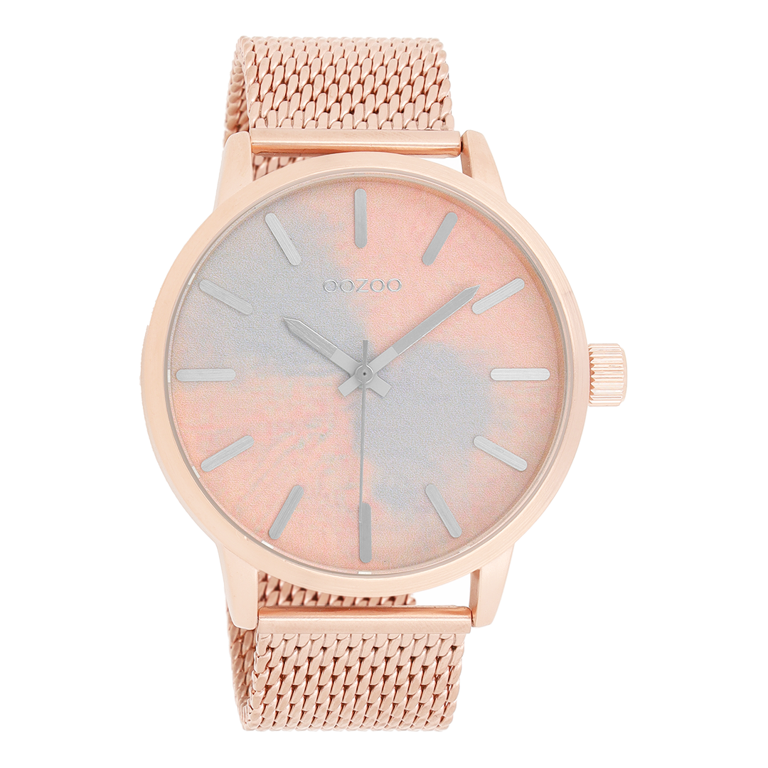 OOZOO Montre en couleur or rose avec bracelet en mesh en couleur or rose - C9658