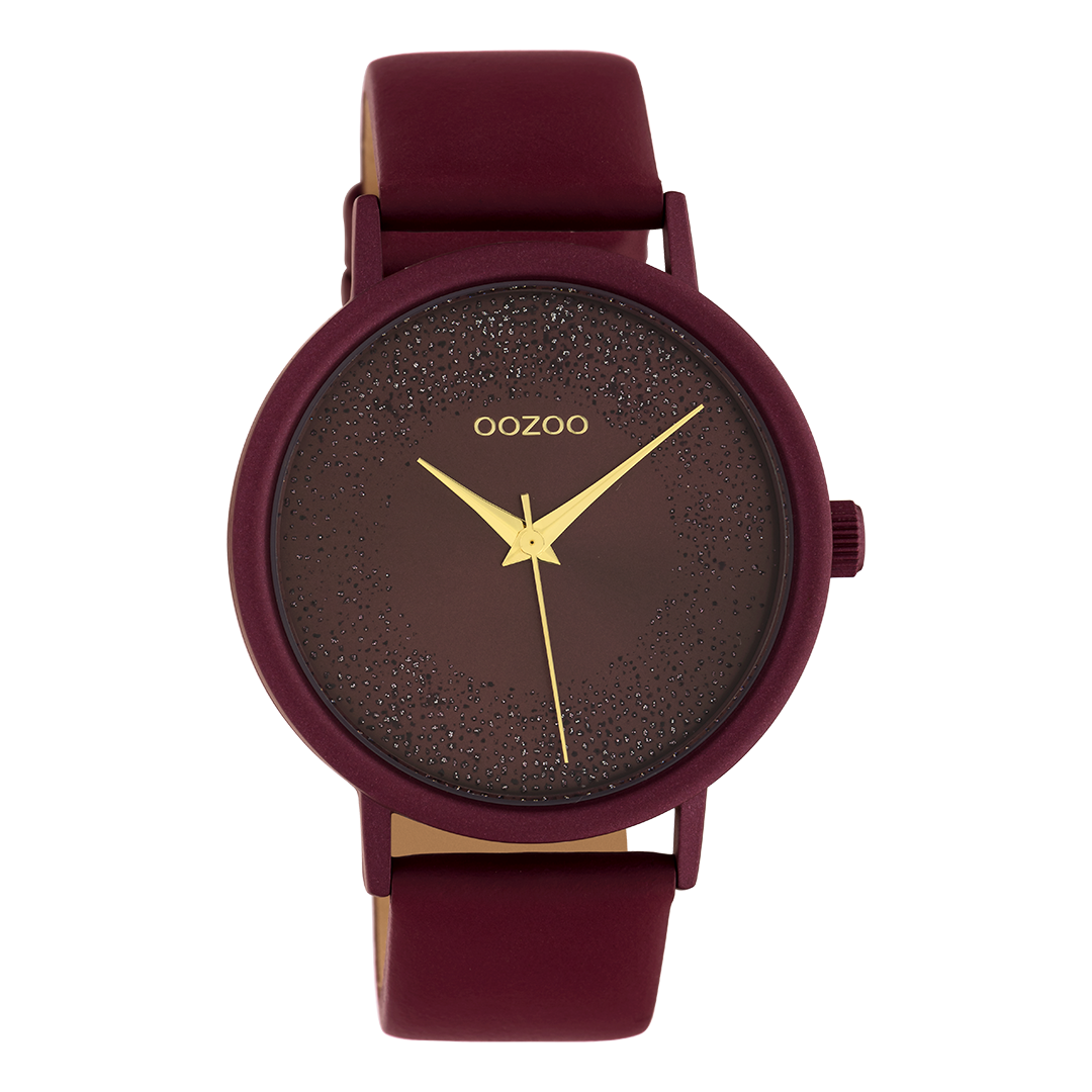 Biking red OOZOO watch with leather strap - C10584
